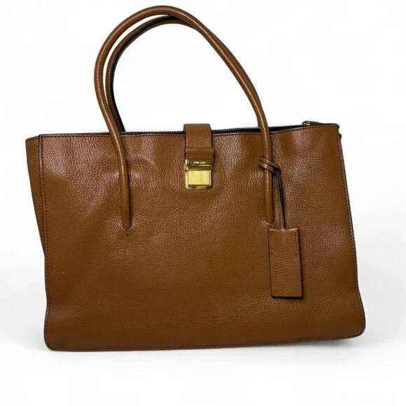 Miu Miu Madras Brown Leather 2 Way Tote - Picture 2 of 16